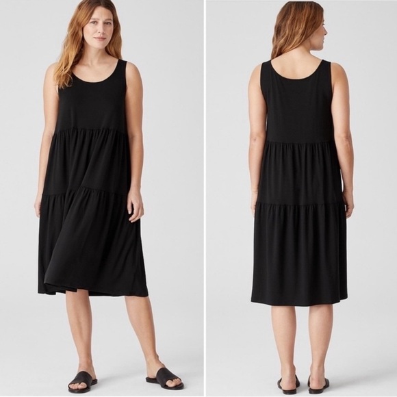 Eileen Fisher Jersey Tiered Midi Dress - Picture 1 of 10